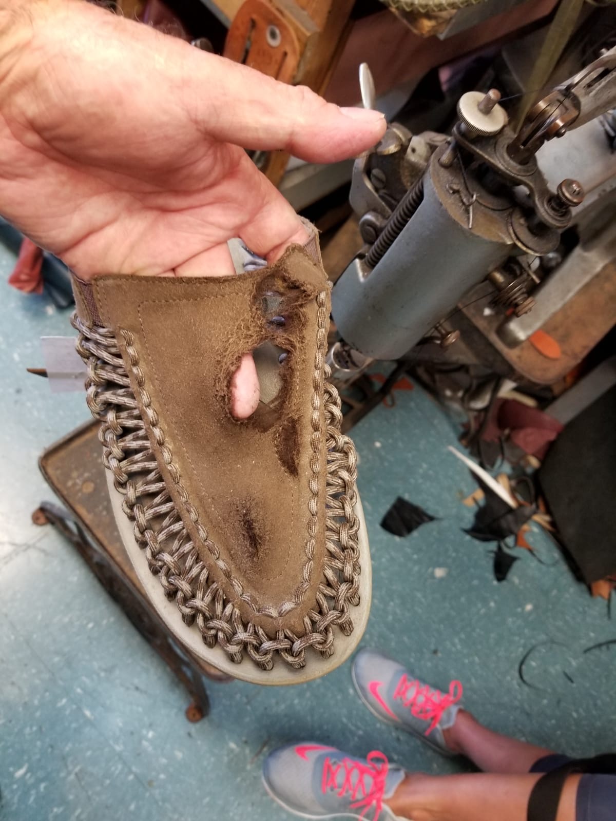Moccasin Upper Repair — Before